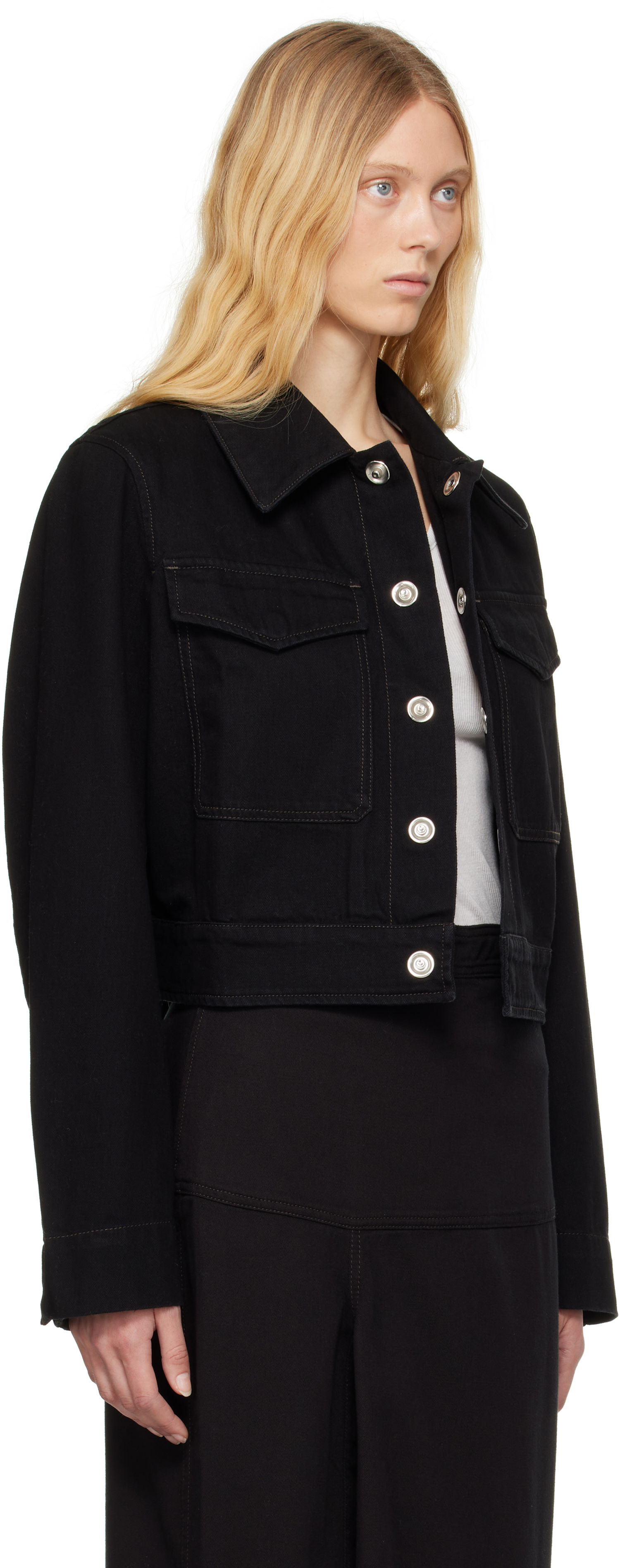 Jakke LEMAIRE Lemaire Two Pocket Cropped Denim Jacket Sort | OW1139 LD1031, 1