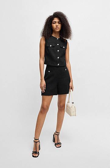 Nederdel BOSS Bouclé Shorts with Buttons Sort | 50537635, 1