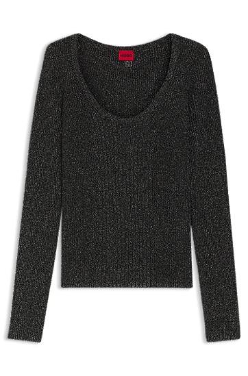 Sweater BOSS Sparkling Mixed-Rib Long-Sleeve Scoop-Neck Sweater Sort | 50548250, 0
