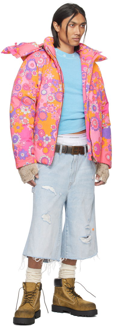 Puffer jakke ERL Floral Print Down Jacket Lyserød | ERL07C103, 4