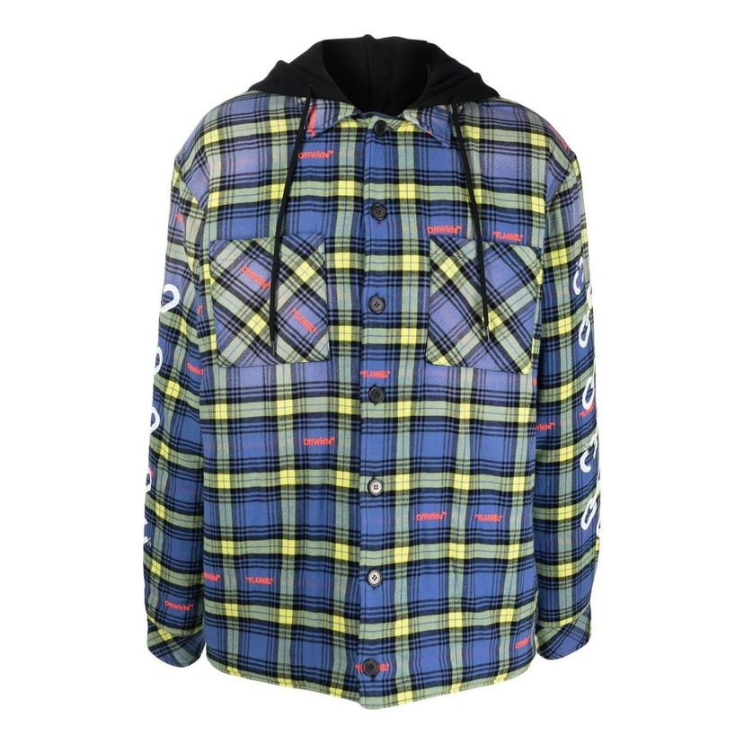 Skjorte Off-White Off-White Plaid Hooded Shirt Blå | OMEA360F22FAB0024201