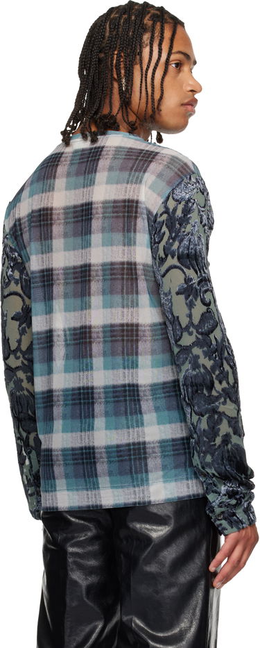 T-shirt Dries Van Noten Dries Van Noten Plaid Long-sleeve with Floral Mesh Sleeves Flerfarvet | 252-021135-2621, 2