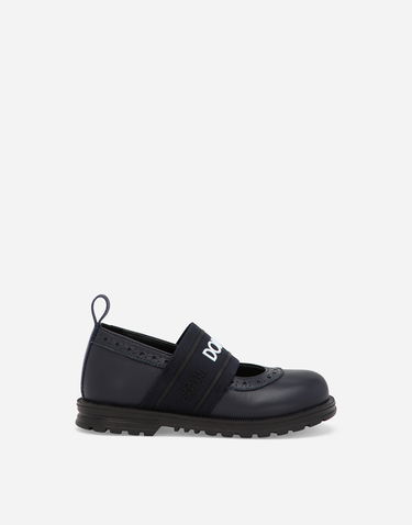 Sneakers og sko Dolce & Gabbana Calfskin Nappa Branded Elastic Ballet Flats Mørkeblå | D20088AW0878V655, 0