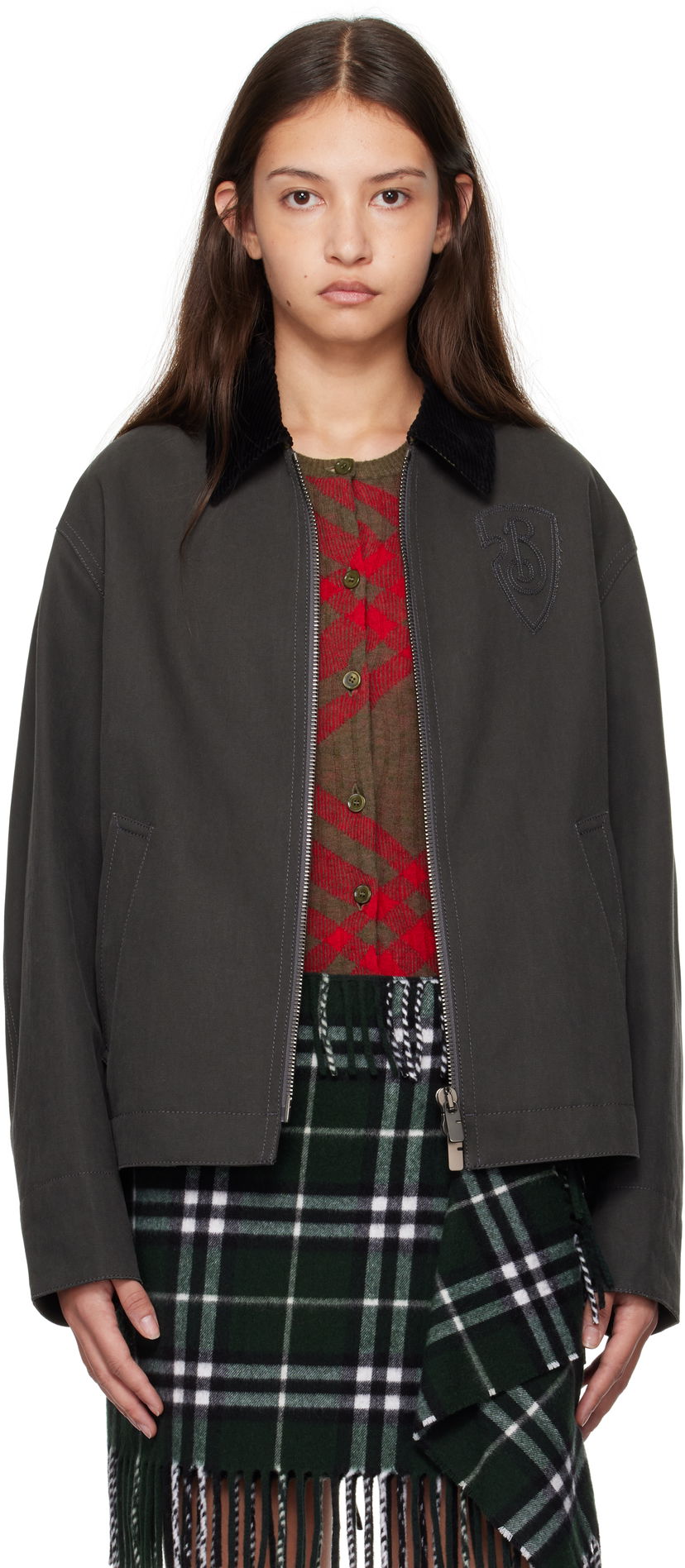 Jakke Burberry Cotton Jacket With Corduroy Collar Grå | 8097555