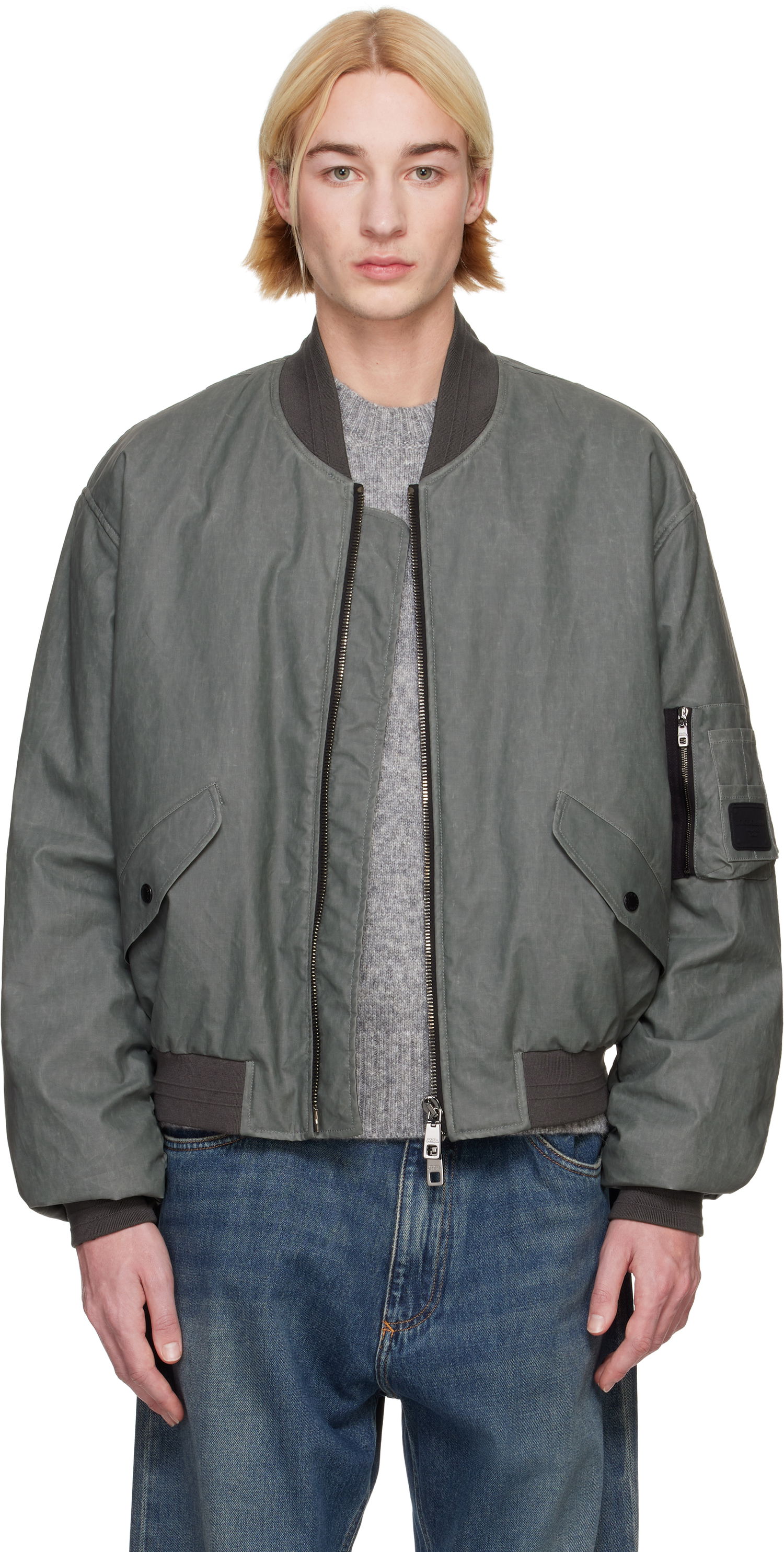 Bomberjakke Dolce & Gabbana Dolce&Gabbana Oversize Linen Bomber Jacket Grå | G9BBMTFU4L4, 0