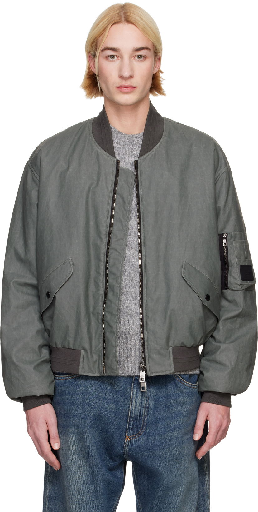 Bomberjakke Dolce & Gabbana Dolce&Gabbana Oversize Linen Bomber Jacket Grå | G9BBMTFU4L4