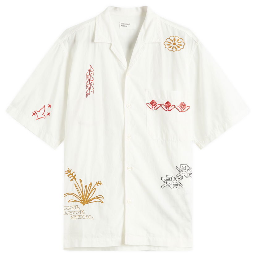 Skjorte Universal Works Embroidered Minari Vacation Shirt, Size Large Hvid | P32066-ECR