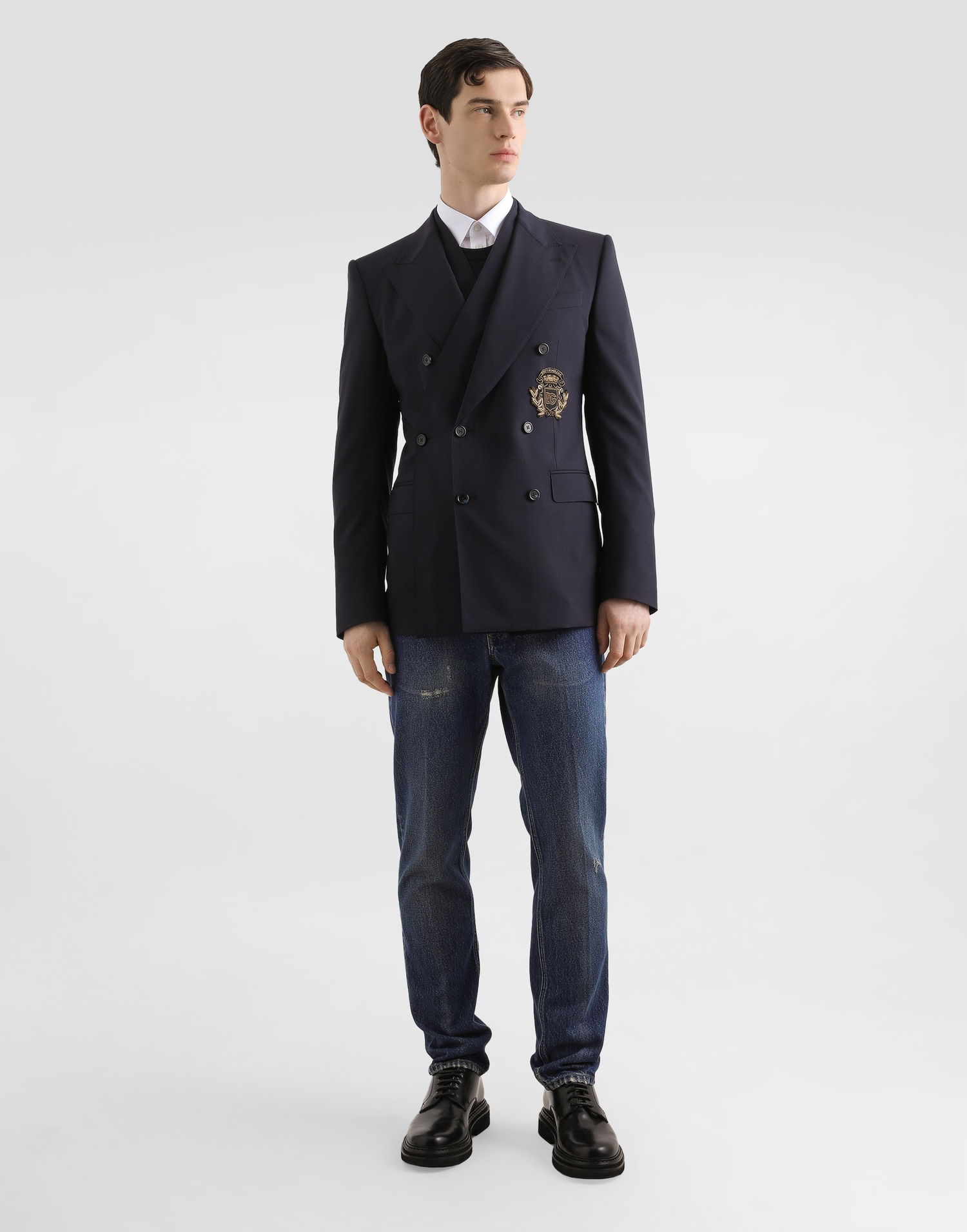 Jakke Dolce & Gabbana Dolce & Gabbana Double-breasted Sicilia Wool Canvas Jacket Mørkeblå | G2VE2ZFUBF2B0665, 1