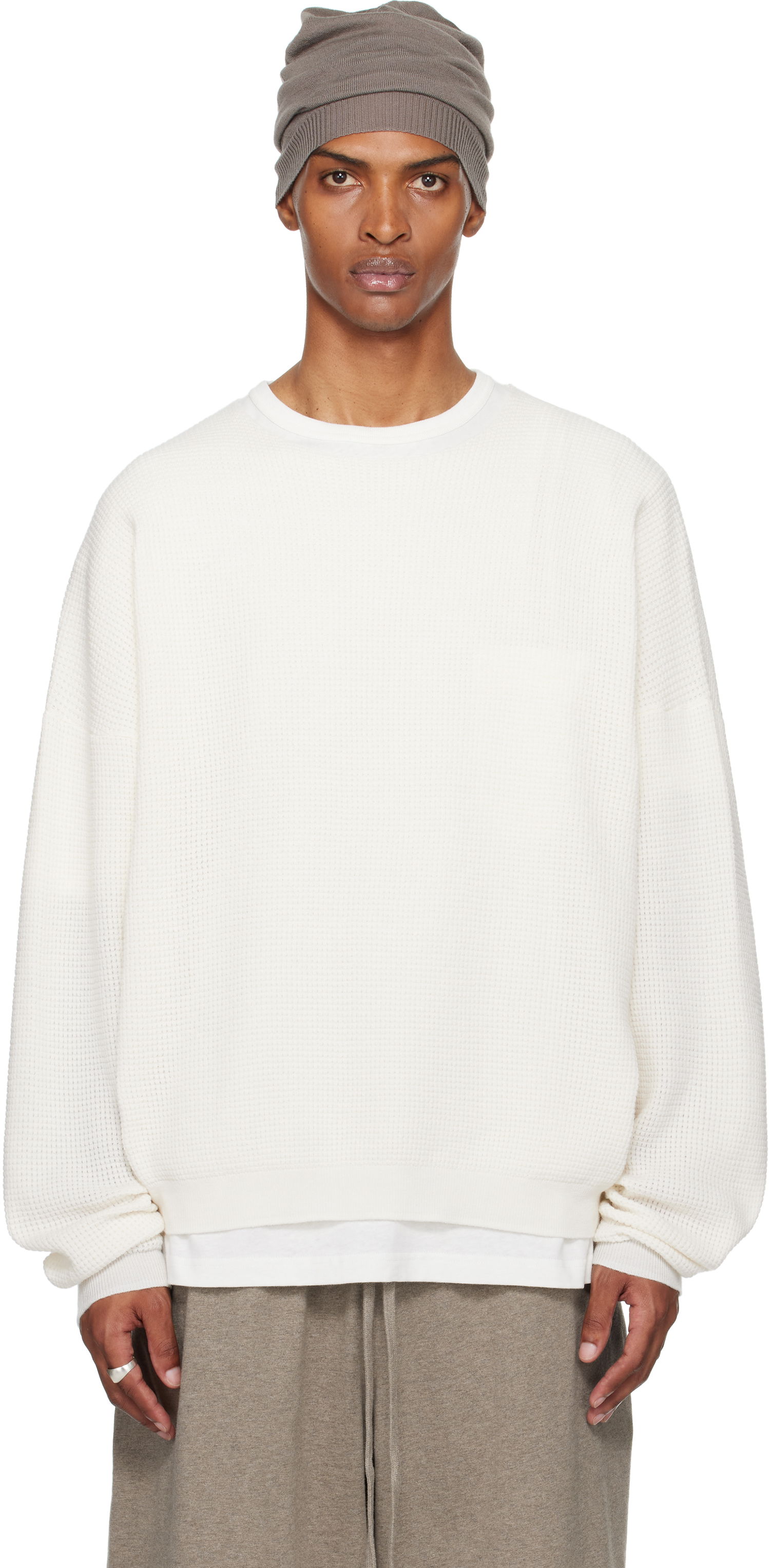 Sweatshirt Fear of God Fear of God ESSENTIALS Waffle Long Sleeve Crewneck Sweatshirt Hvid | 192SP256164F, 0