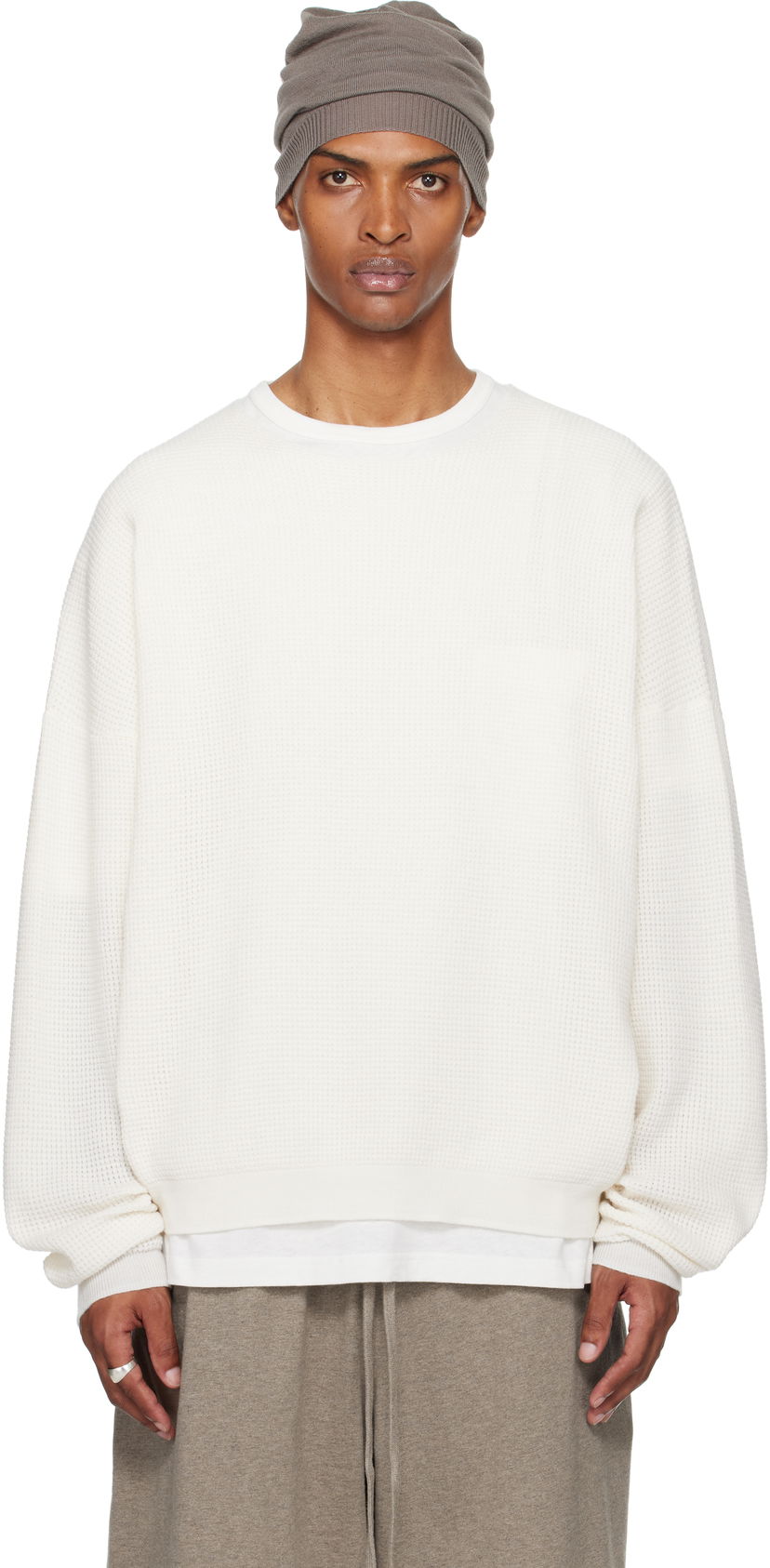 Sweatshirt Fear of God Fear of God ESSENTIALS Waffle Long Sleeve Crewneck Sweatshirt Hvid | 192SP256164F