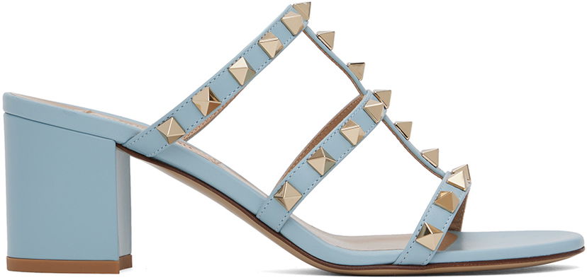 Tilbehør Valentino Valentino Garavani Rockstud Calfskin Heeled Sandals Blå | 5W2S0C47VOD