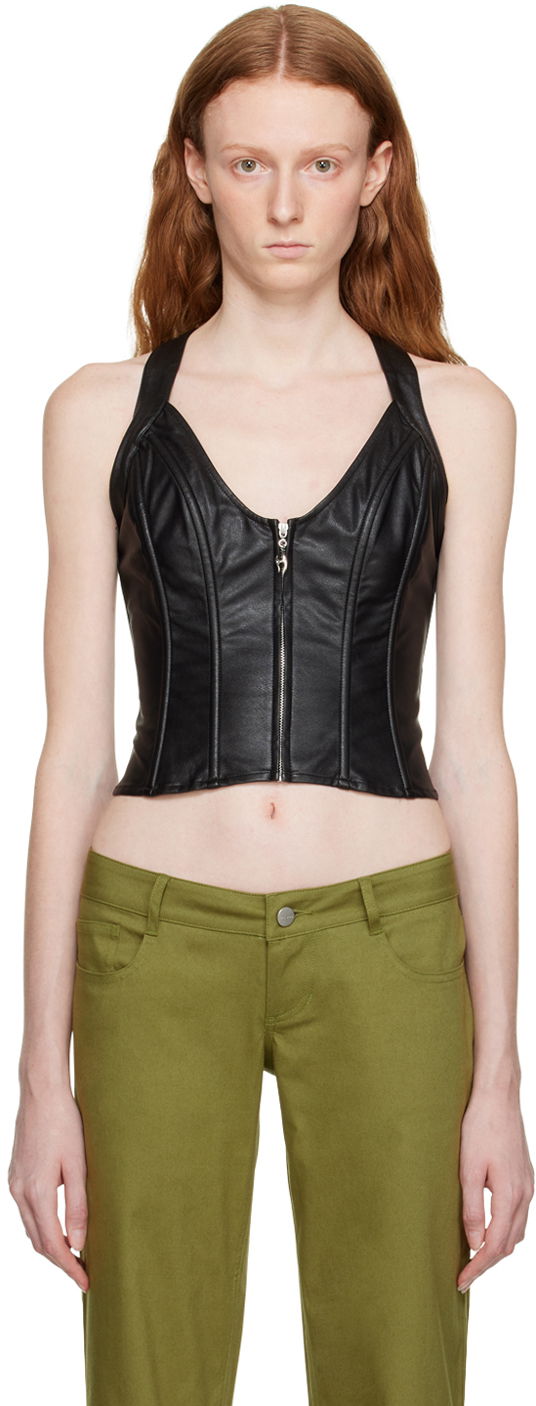 Tanktop Miaou Miaou Hannah Jewett Edition Valda Faux-Leather Tank Top Sort | 7056PUBLK