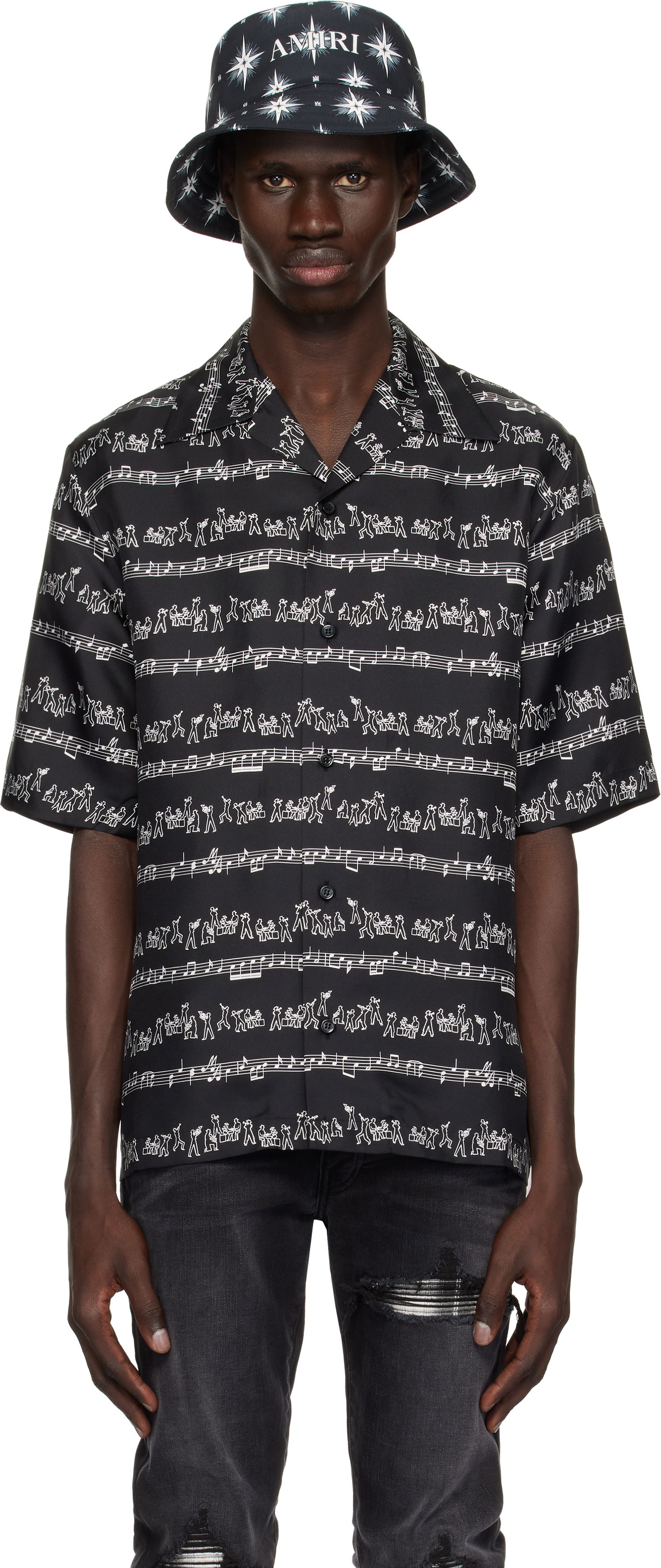 Skjorte AMIRI AMIRI Jazz Band Print Shirt Sort | AMSTCA1106, 0