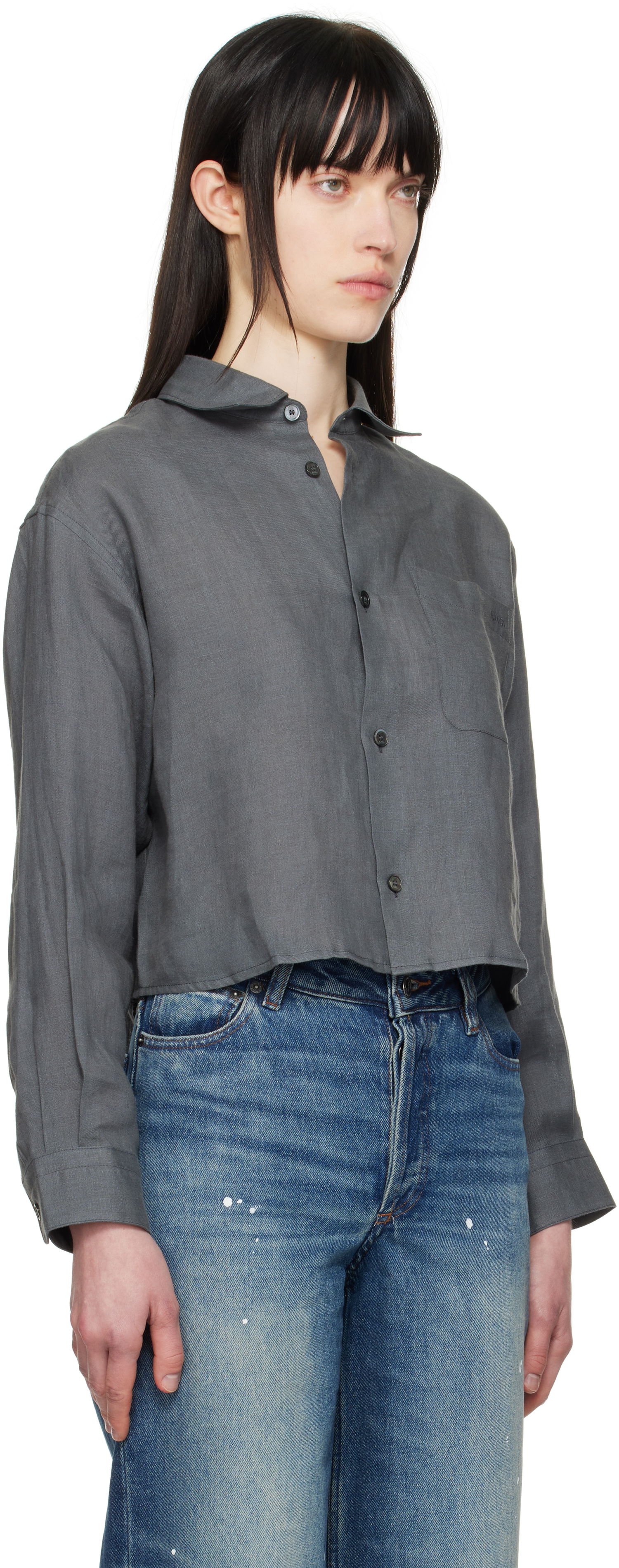Skjorte A.P.C. A.P.C. Sophie Cropped Linen Shirt Grå | LIAEK-F12627, 1