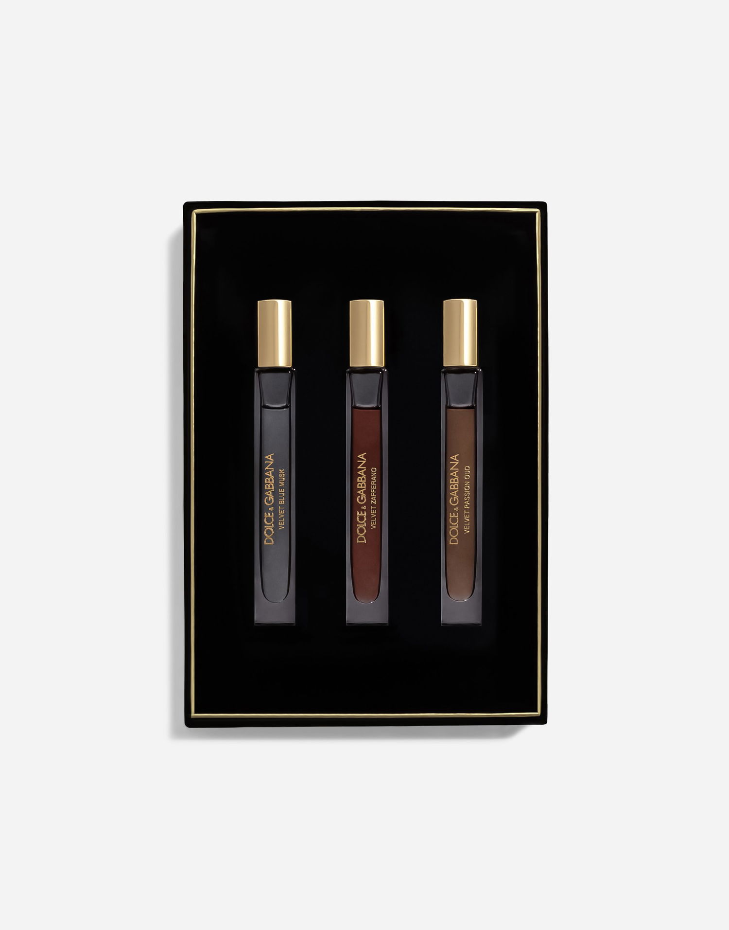 Parfume og dufte Dolce & Gabbana Dolce & Gabbana Velvet Collection Opulent Travel Set featuring Velvet Blue Musk, Velvet Zafferano, Velvet Passion Oud Metalisk | VT02ZUVT0009V000, 0