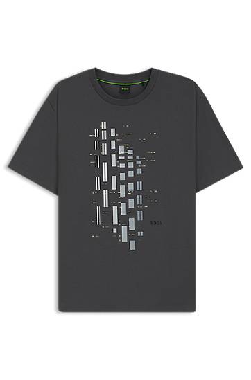 T-shirt BOSS Stretch Cotton Tee with Geometric Print Grå | 50543808, 0