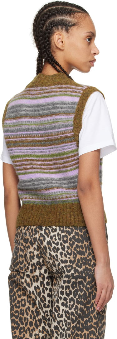 Sweater GANNI GANNI Soft Wool Striped Knit Vest Brun | K2356, 2