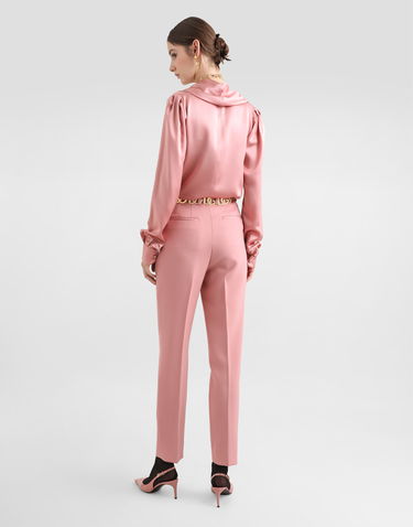 Skjorte Dolce & Gabbana Dolce & Gabbana Satin Blouse with Shawl Neck Lyserød | F7AM0TFU1AUFB473, 2