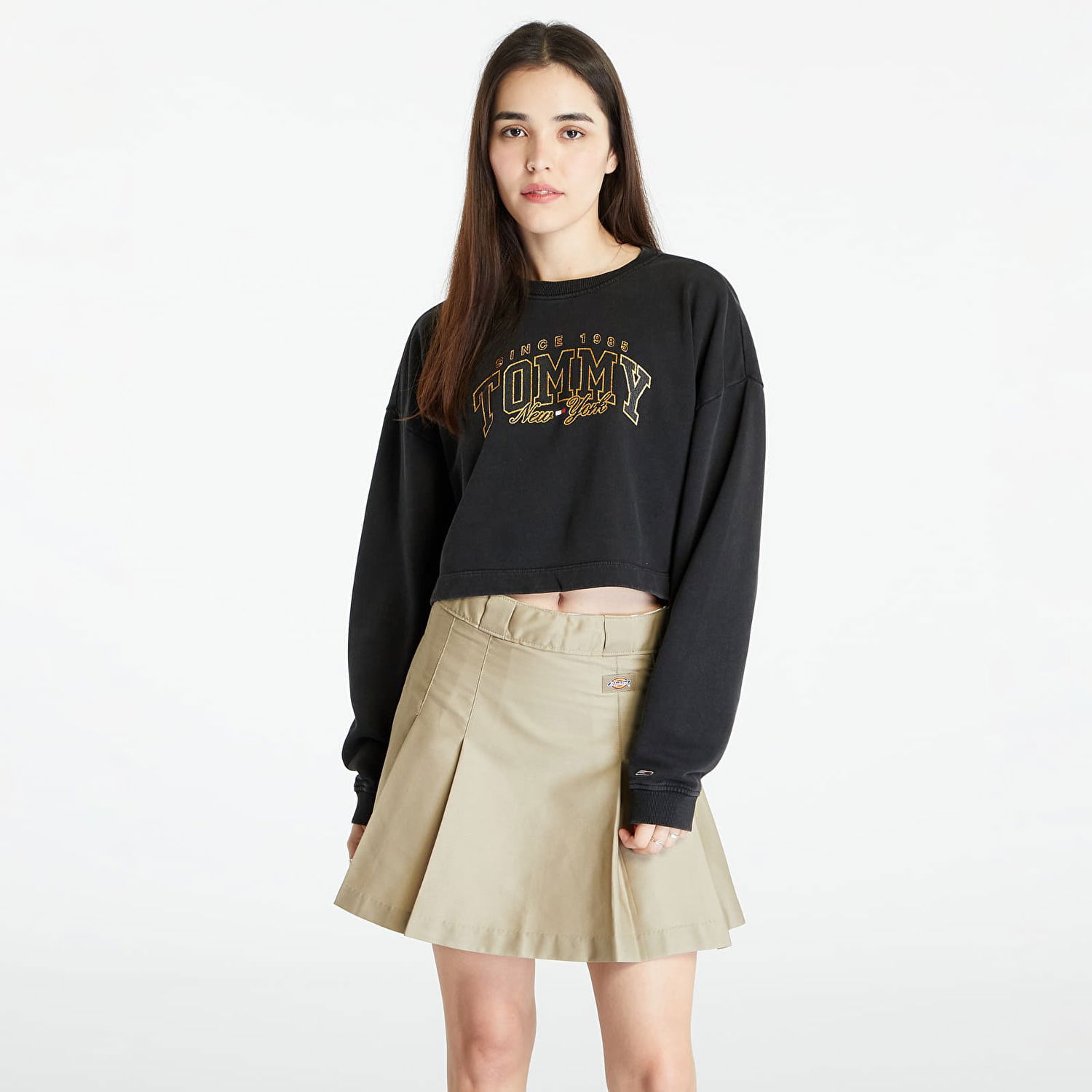 Sweatshirt Tommy Hilfiger Crop Luxe Varsity Sweatshirt Black Sort | DW0DW16411 BDS, 0