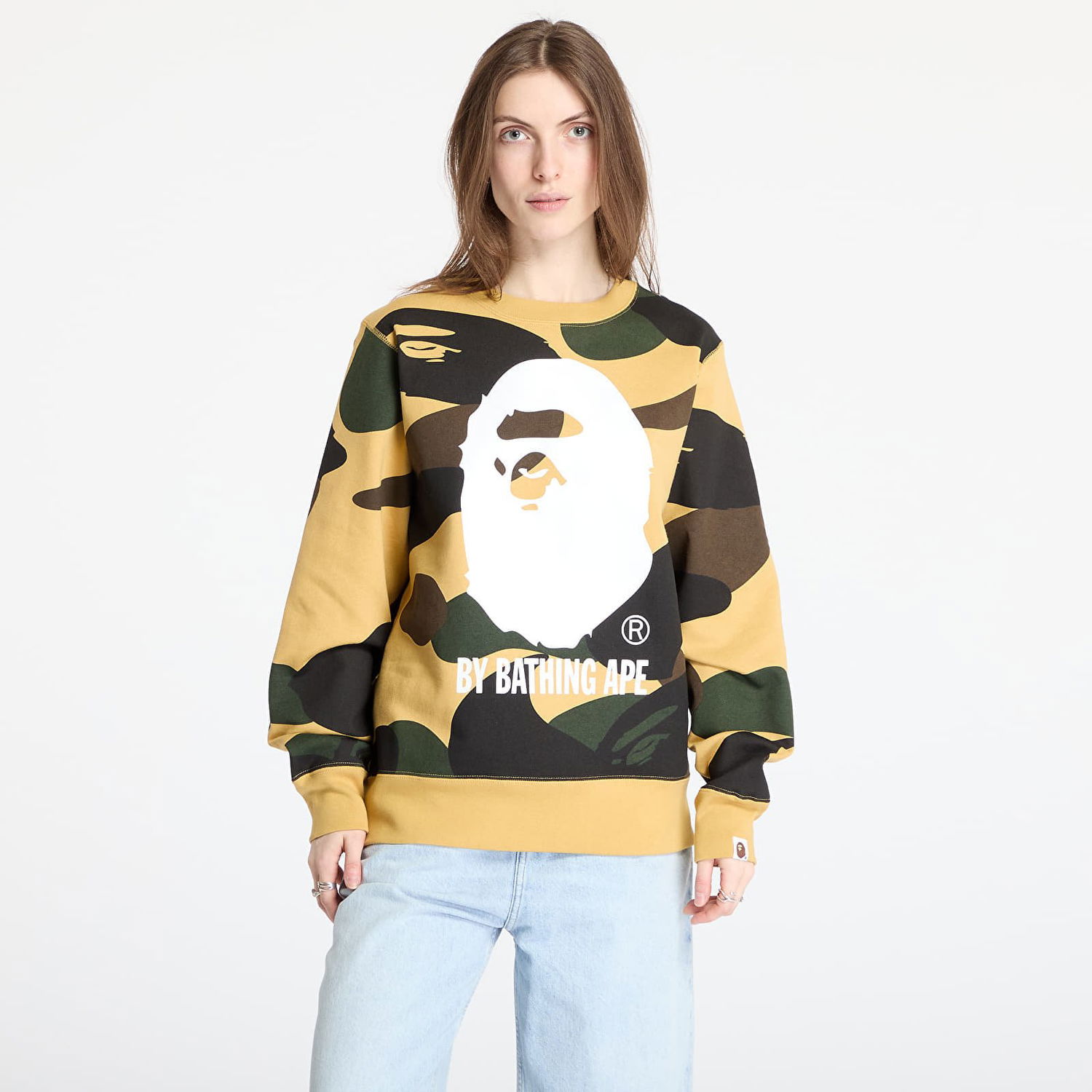 Sweater BAPE A BATHING APE Giant 1St Camo Crewneck Sweatshirt Gul | 001SWL301011MYEL, 0