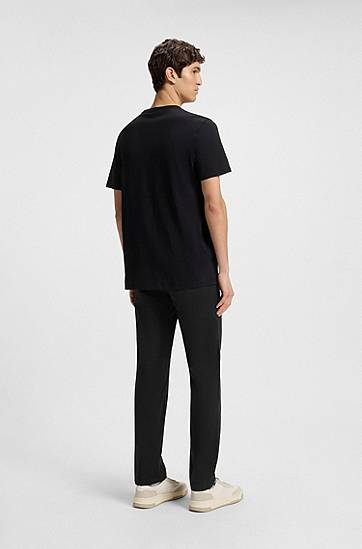 Bukser BOSS Regular-Fit Stretch-Cotton Satin Chinos Sort | 50534378, 1
