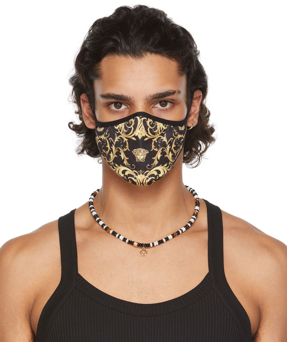 Tørklæde Versace Black V-Barocco Face Mask Sort | IMAS003 1F02292, 0