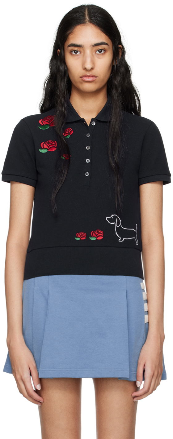 Polo skjorte Thom Browne Hector & Rose Embroidered Polo Sort | FJP096E-00050, 0