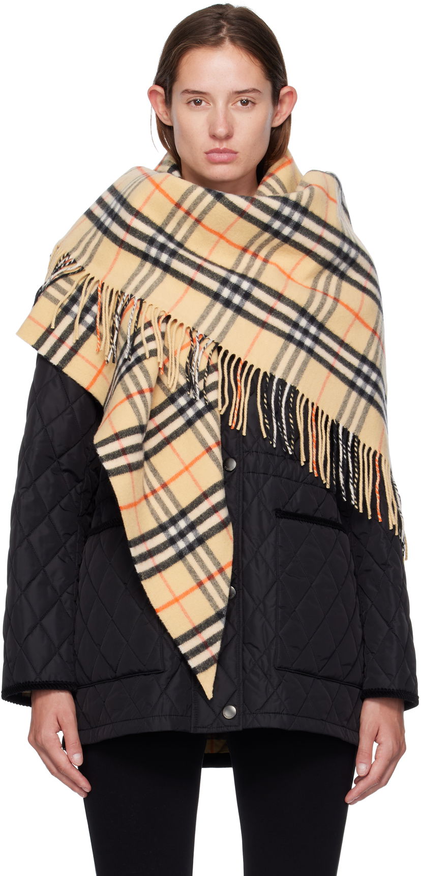 Tørklæde Burberry Burberry Check Wool Cashmere Cape Beige | 8113128