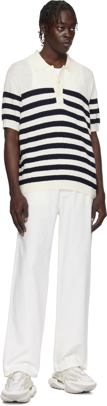 Polo skjorte Balmain Striped Knit Polo Shirt Hvid | EH1GB066KI01, 3