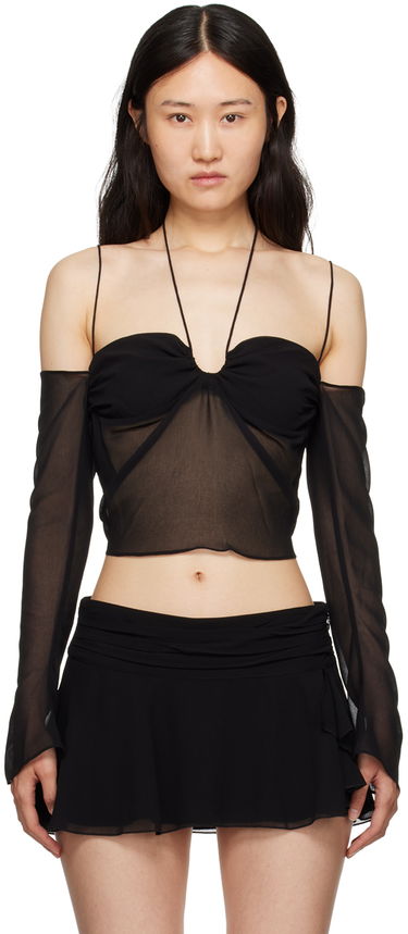 Crop top GUIZIO Guizio Gathered Sheer Off-Shoulder Blouse Sort | H23113W034, 0