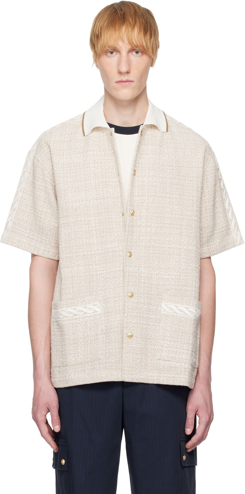 Skjorte Drôle de Monsieur Drôle De Monsieur 'La Chemise Tweed' Button-Up Shirt Beige | G-SH216-CO186-BG