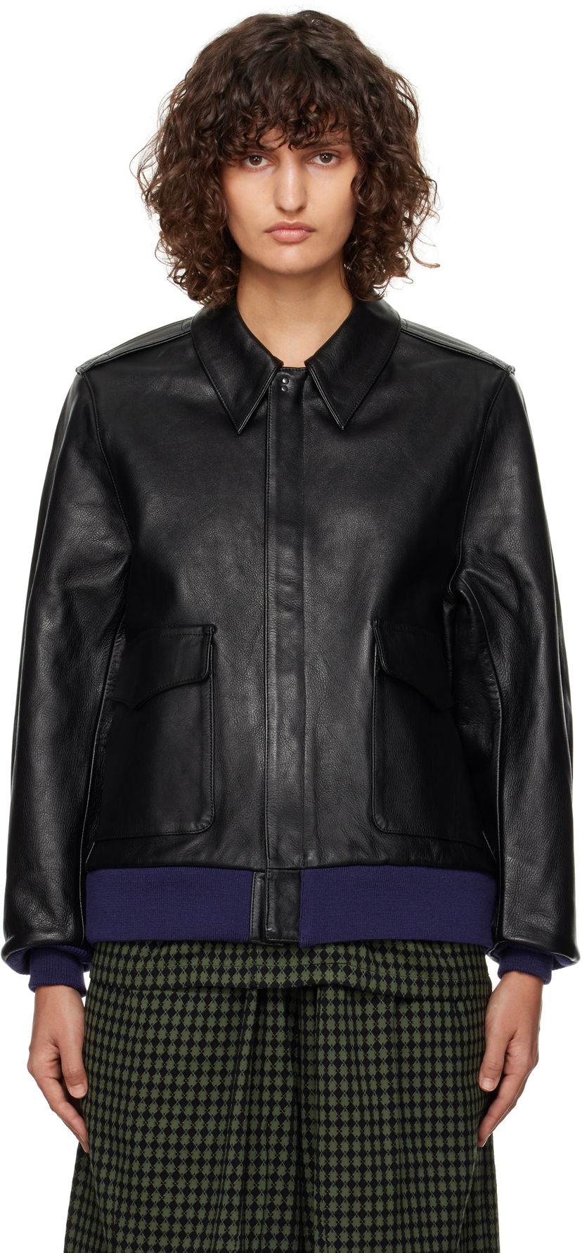 Bomberjakke Needles Leather Sort | PU082