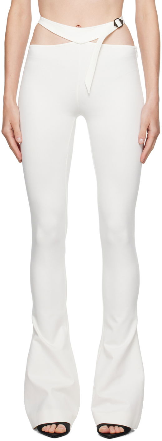 Bukser The Attico Attico Pin-Buckle Flare Pants Hvid | 241WCP166 RY02