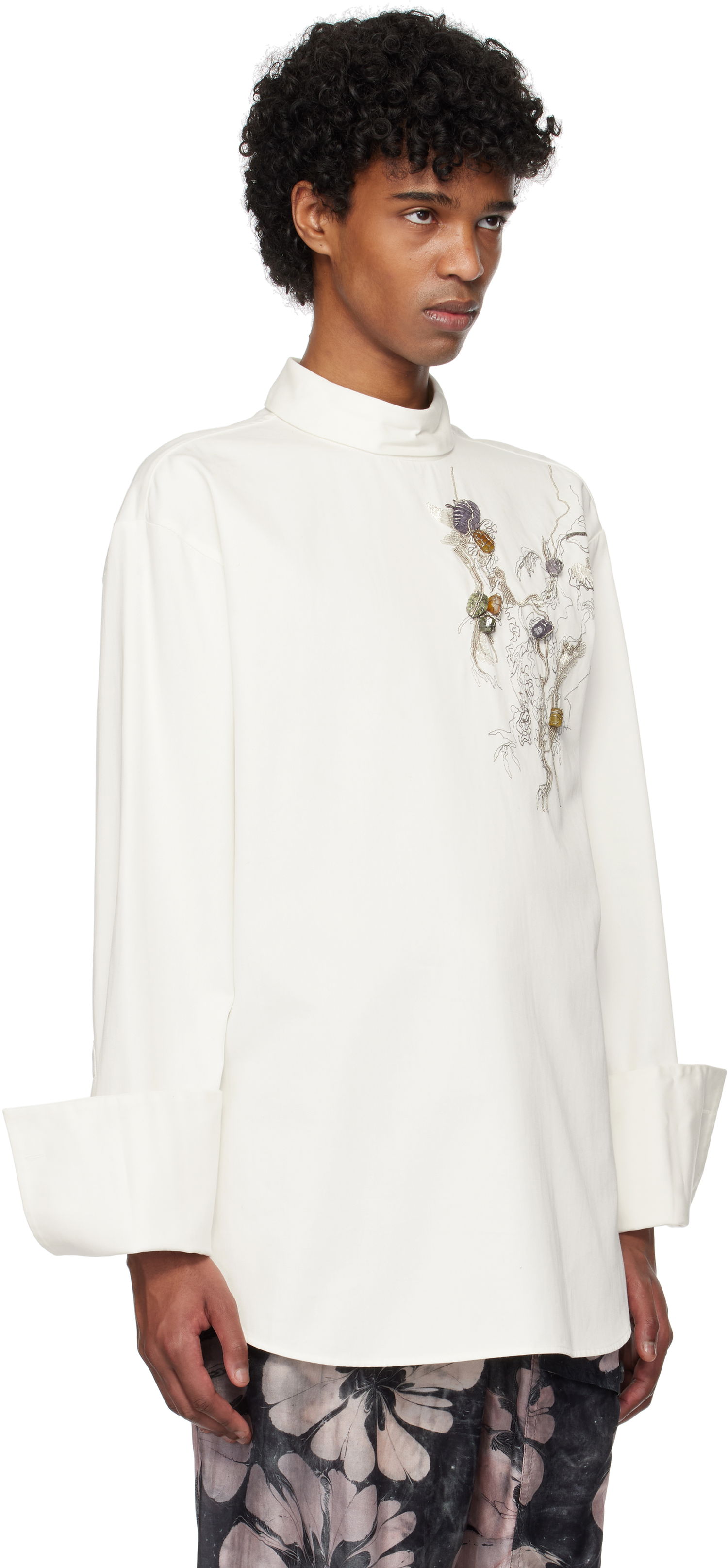 Skjorte Dries Van Noten Dries Van Noten Beaded Appliqué Shirt Hvid | 251-020754-1473, 1