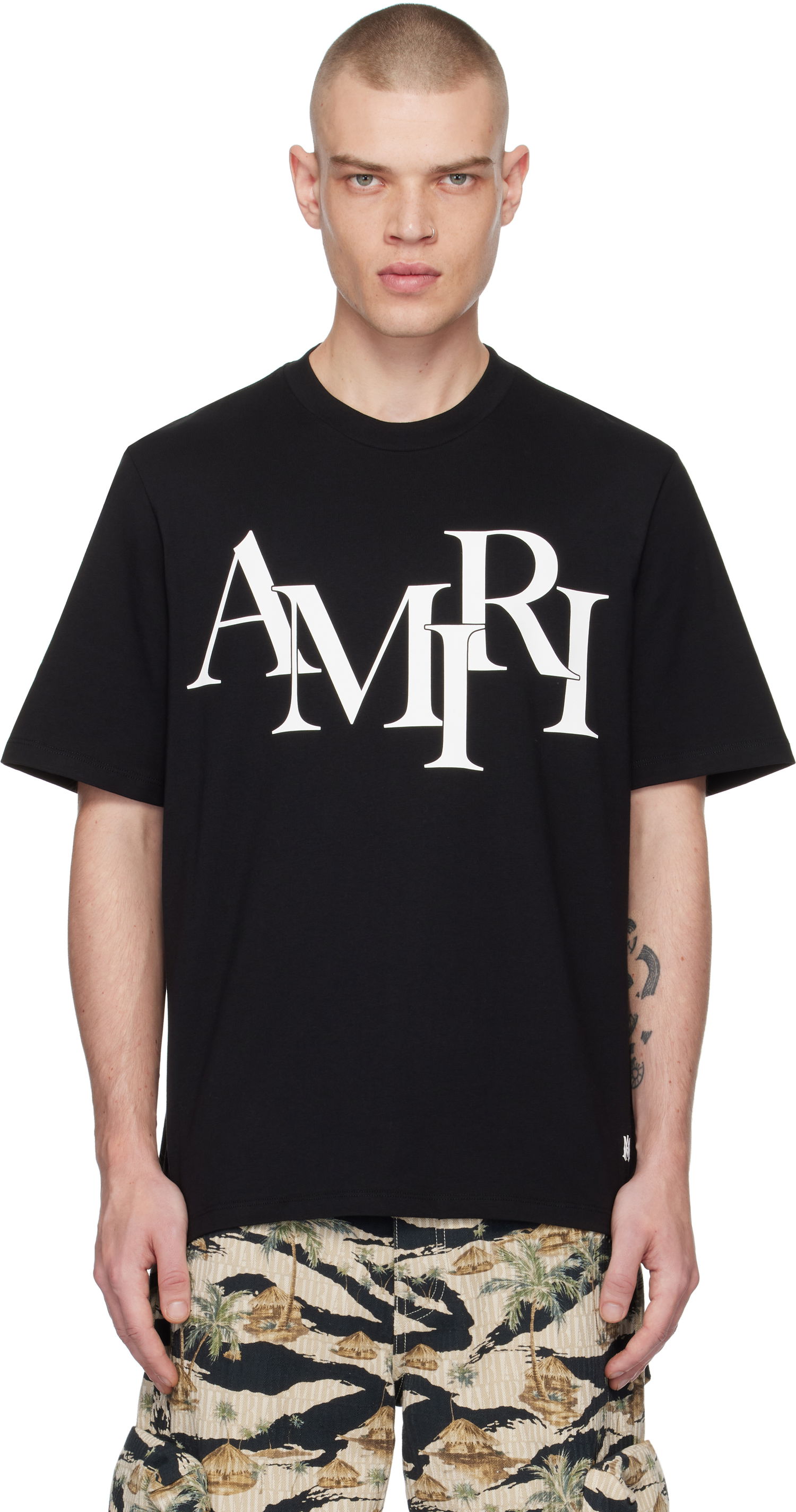 T-shirt AMIRI Staggered Logo T-Shirt Sort | AMJYTE1149, 0