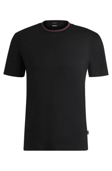 T-shirt BOSS Slim Fit Mercerized Cotton Tee with Collar Stripe Sort | 50531793