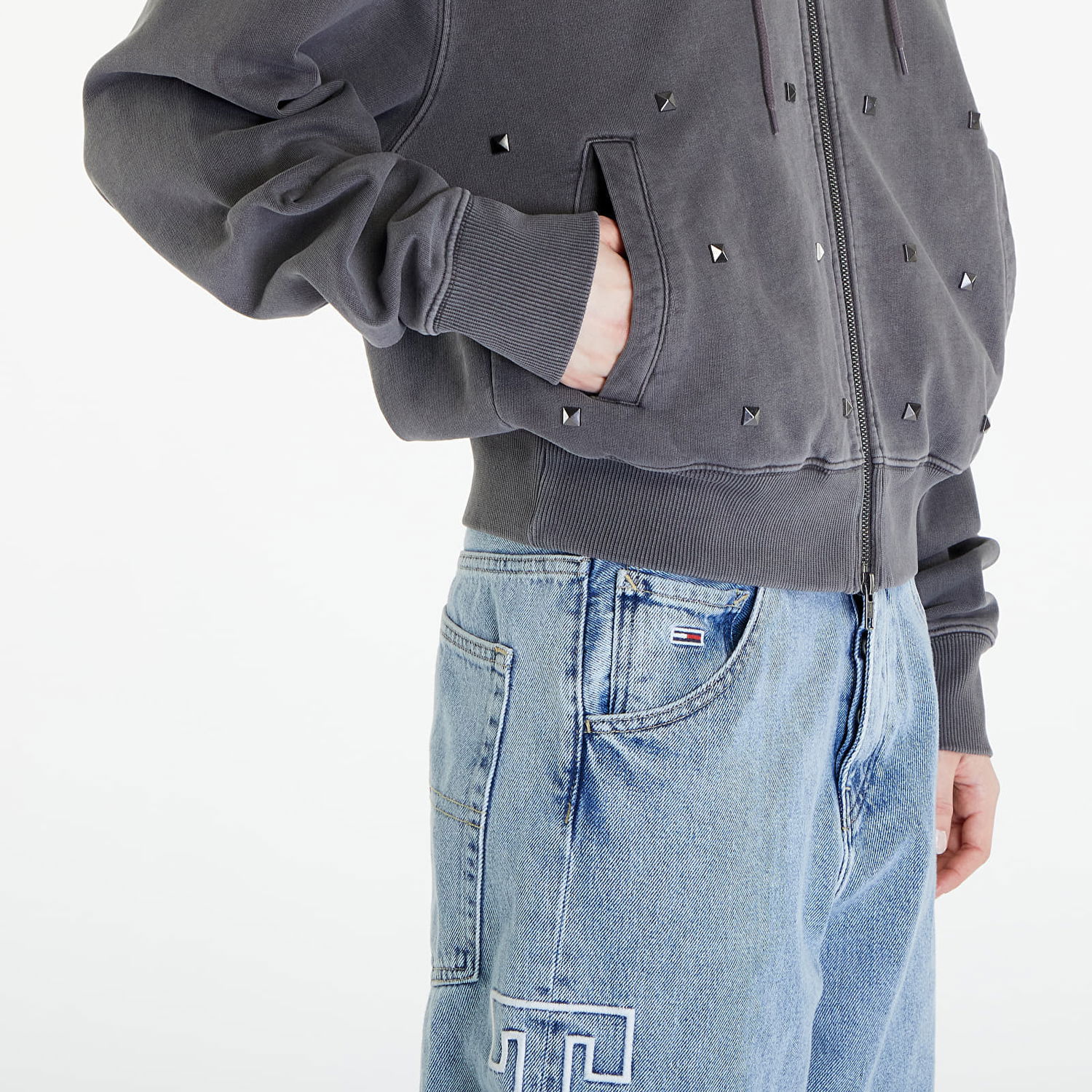 Sweatshirt Patta Studded Washed Zip Up Hoodie Grå | POC-SS24-2010-331-0238-055, 1