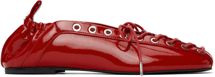 Tøj GANNI GANNI Lace-Up Ballerina Flats Rød | S3087