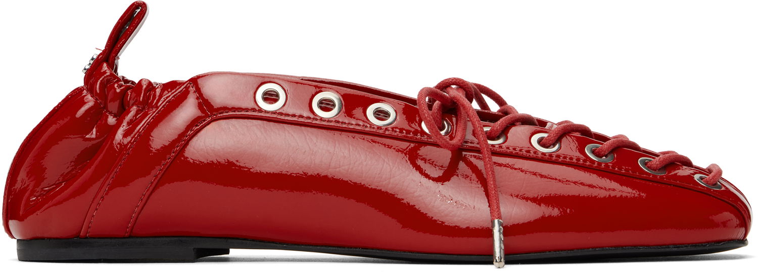 Tøj GANNI GANNI Lace-Up Ballerina Flats Rød | S3087, 0