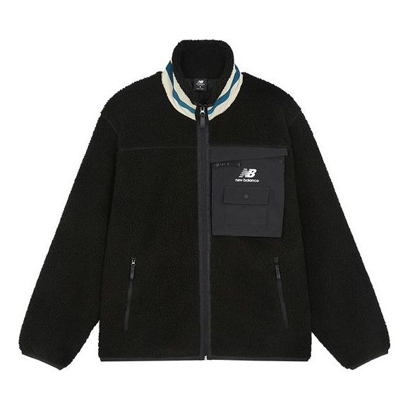 Bomberjakke New Balance Stand Collar Fleece Jacket Sort | AMJ13393-BK
