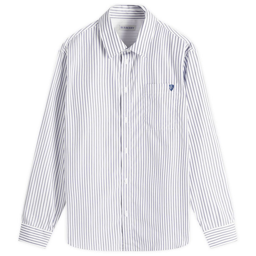Skjorte Burberry Stripe Shirt With Logo Patch Hvid | 8102558-C1999