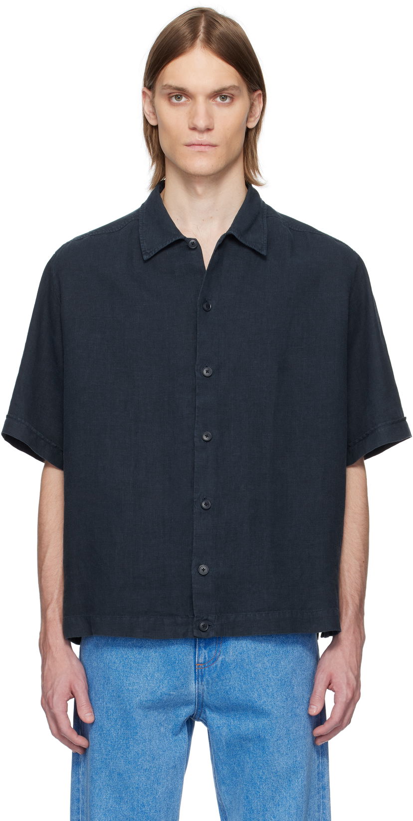 Skjorte BOSS BOSS Linen Resort Shirt Mørkeblå | 50538880