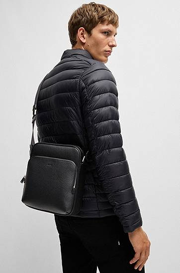 Skuldertaske BOSS Reporter bag in Italian leather with embossed logo Sort | 50529288, 1