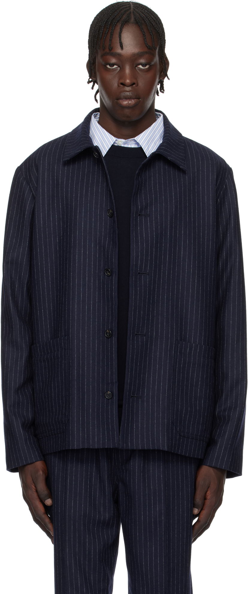 Bomberjakke A.P.C. Pinstripe Wool Jacket Mørkeblå | WOARO-H03208