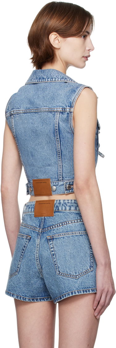 Vest Alexander Wang Alexander Wang Clear Bead Hotfix Cropped Denim Vest Blå | 1WC1251603, 2