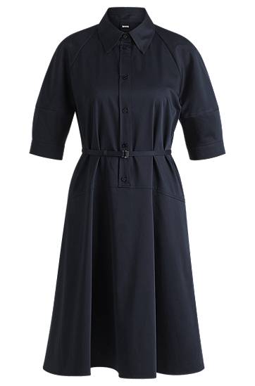 Kjole BOSS Stretch Cotton Shirt Dress with Half Placket Mørkeblå | 50537388