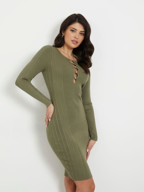 Kjole GUESS Bodycon Mini Sweater Grøn | W4GK68Z2YJ2, 0