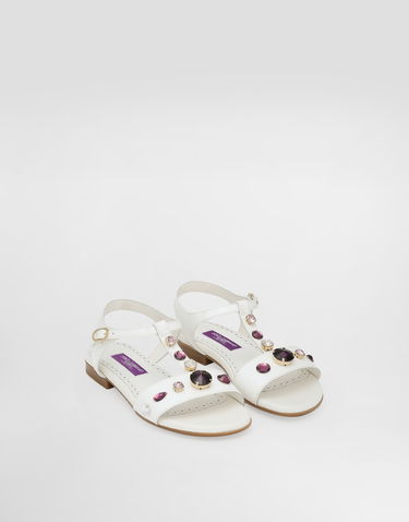 Tilbehør Dolce & Gabbana Dolce & Gabbana Patent Leather Sandals With Crystals Hvid | D11364AN1968V135, 2