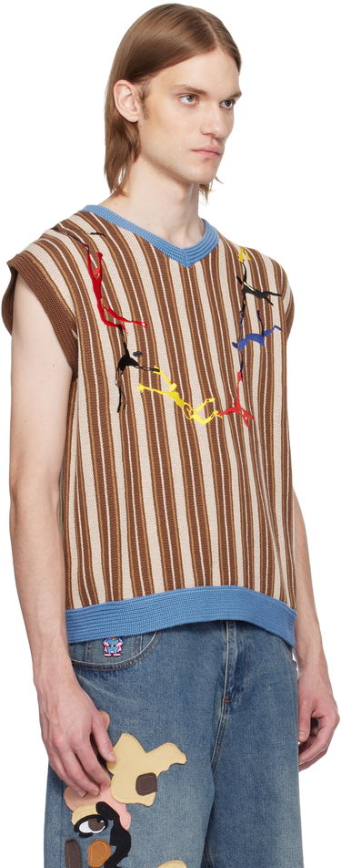 Sweater KidSuper KidSuper Embroidered Figures Knit Sweater Vest Brun | SS25-SW-09, 1