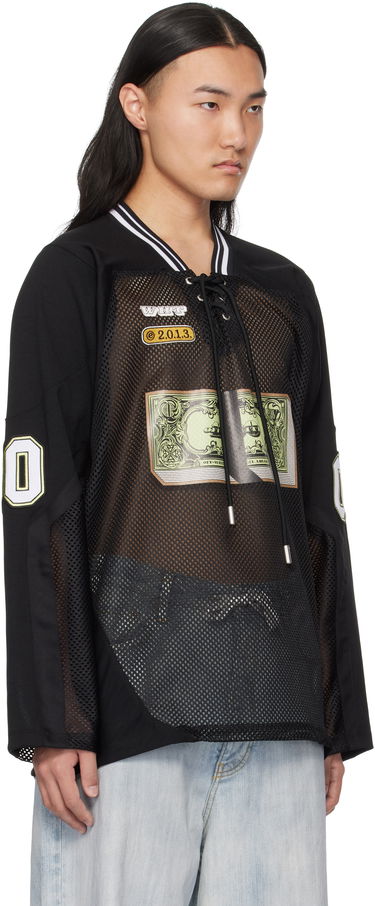 Jersey Off-White Banknote Mesh Hockey Long Sleeve T-Shirt Sort | OMAD004S25JER0031014, 1